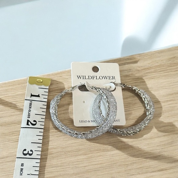 Wildflower Silver Textured Twisted Hoop Earrings – 2.25” - Picture 2 of 5